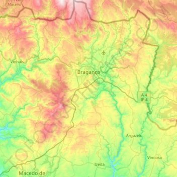 Bragança topographic map, elevation, terrain