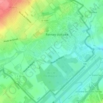 Ferney-Voltaire topographic map, elevation, terrain