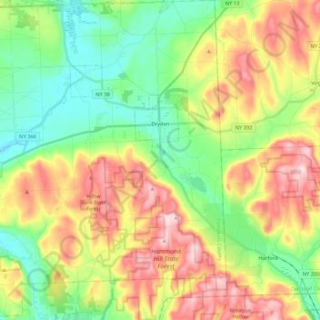 Town of Dryden topographic map, elevation, terrain