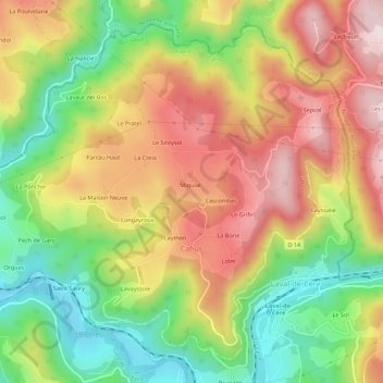 Cahus topographic map, elevation, terrain