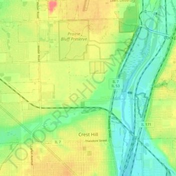 Crest Hill topographic map, elevation, terrain