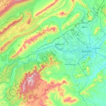 Roanoke County topographic map, elevation, terrain