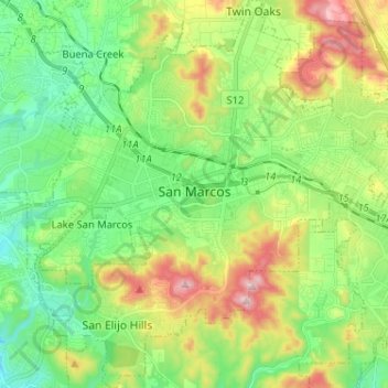 San Marcos topographic map, elevation, terrain