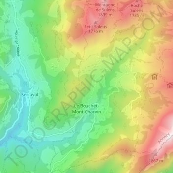 Le Bouchet-Mont-Charvin topographic map, elevation, terrain