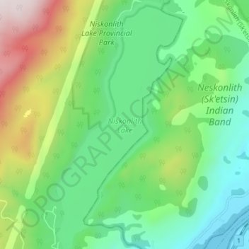 Niskonlith Lake topographic map, elevation, terrain