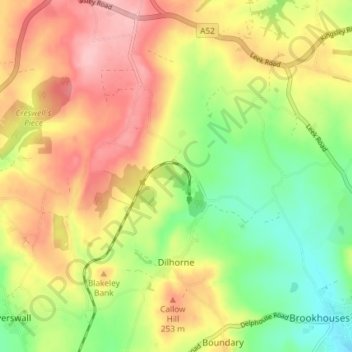 Dilhorne topographic map, elevation, terrain