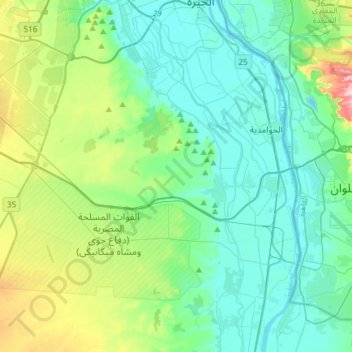 Menfis y su necrópolis – Zonas de las pirámides desde Guizeh hasta Dahshur topographic map, elevation, terrain