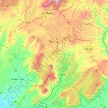 Dalat topographic map, elevation, terrain
