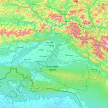 चितवन topographic map, elevation, terrain