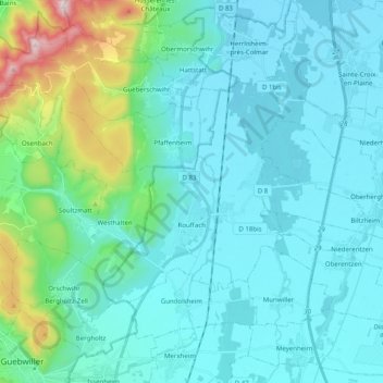 Rouffach topographic map, elevation, terrain