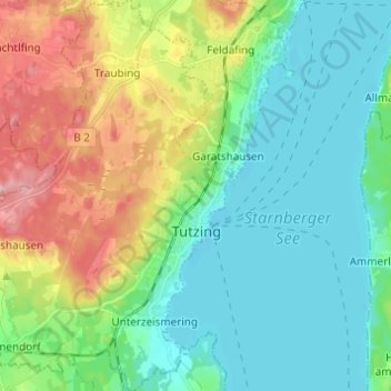 Tutzing topographic map, elevation, terrain