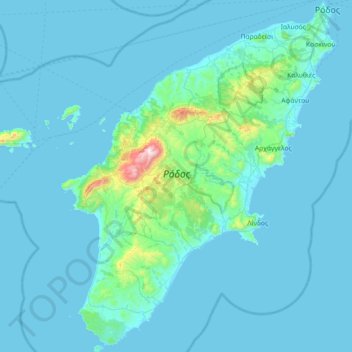 Rhodes topographic map, elevation, terrain