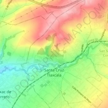 Santa Cruz Tlaxcala topographic map, elevation, terrain