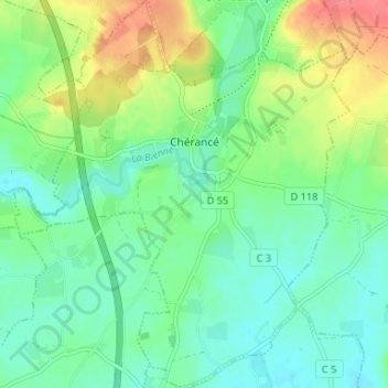 Chérancé topographic map, elevation, terrain