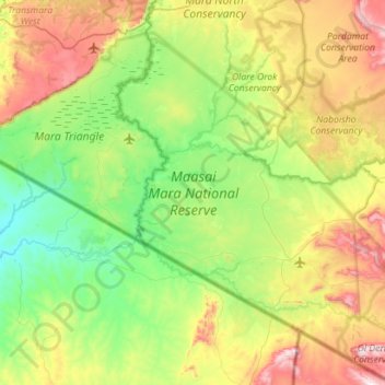 Maasai Mara National Reserve topographic map, elevation, terrain