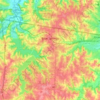 Blue Springs topographic map, elevation, terrain