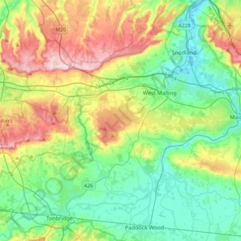 Tonbridge and Malling topographic map, elevation, terrain