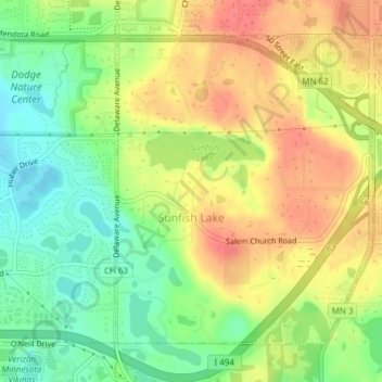 Sunfish Lake topographic map, elevation, terrain
