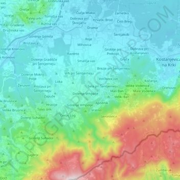 Šentjernej topographic map, elevation, terrain