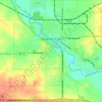 Charles City topographic map, elevation, terrain