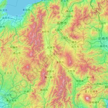 Nagano Prefecture topographic map, elevation, terrain