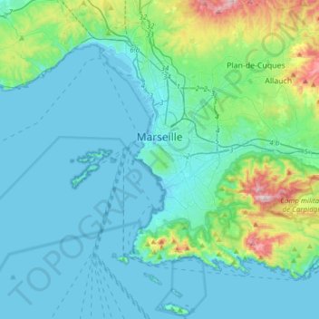 Marselha topographic map, elevation, terrain