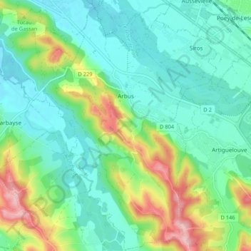 Arbus topographic map, elevation, terrain