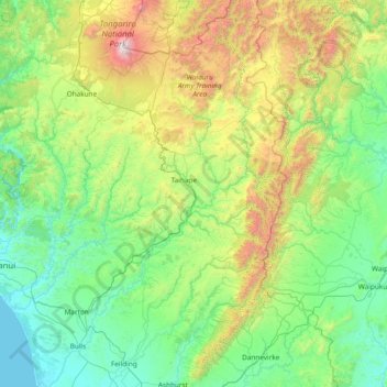 Rangitīkei District topographic map, elevation, terrain