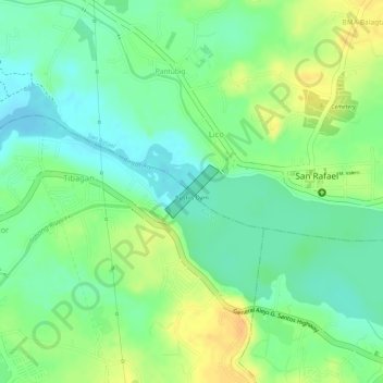 Bustos Dam topographic map, elevation, terrain