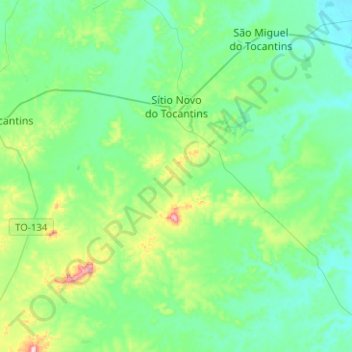 Sítio Novo do Tocantins topographic map, elevation, terrain