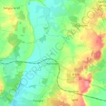 Nérondes topographic map, elevation, terrain