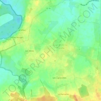 Lignières-la-Carelle topographic map, elevation, terrain