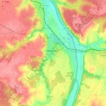 Mazerolles topographic map, elevation, terrain