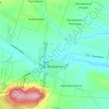 Bodzentyn topographic map, elevation, terrain