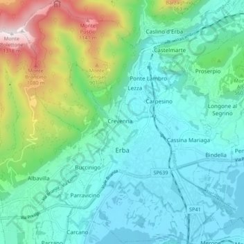 Erba topographic map, elevation, terrain