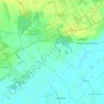 Zielonki topographic map, elevation, terrain