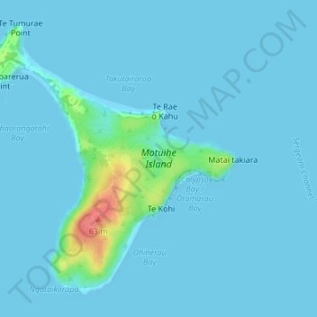 Motuihe Island topographic map, elevation, terrain