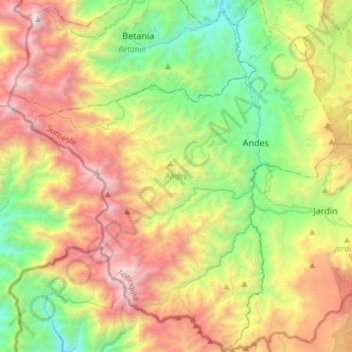 Andes topographic map, elevation, terrain