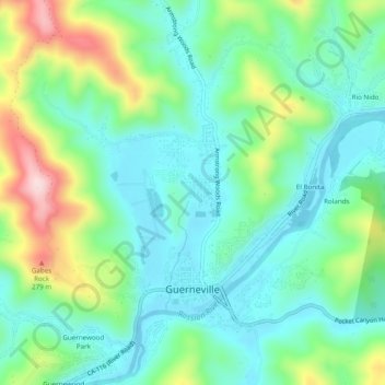 Guerneville topographic map, elevation, terrain