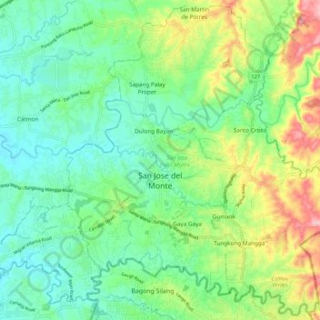 San Jose del Monte topographic map, elevation, terrain