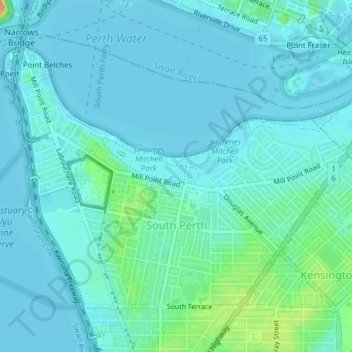 South Perth topographic map, elevation, terrain