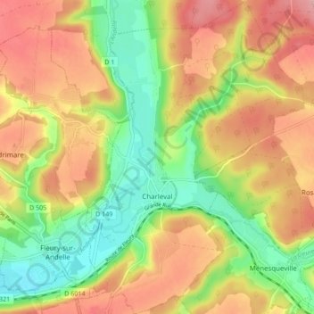 Charleval topographic map, elevation, terrain