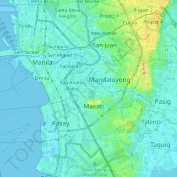 Archdiocese of Manila topographic map, elevation, terrain