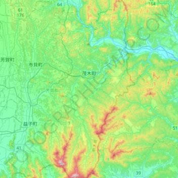 Motegi topographic map, elevation, terrain