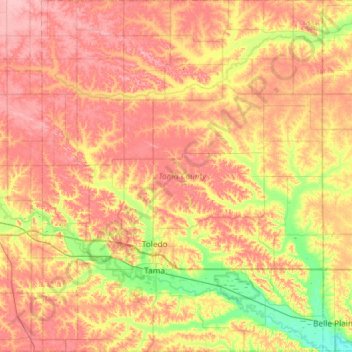 Tama County topographic map, elevation, terrain