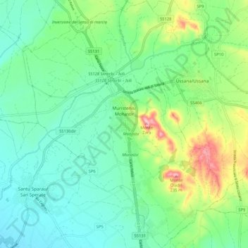 Muristenis/Monastir topographic map, elevation, terrain