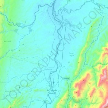 Puerto Salgar topographic map, elevation, terrain