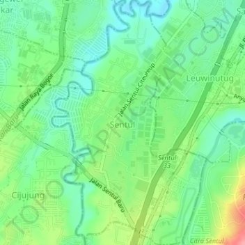 Sentul topographic map, elevation, terrain
