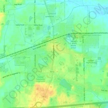 Chelsea topographic map, elevation, terrain