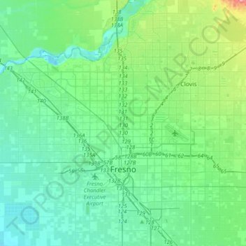 Fresno topographic map, elevation, terrain